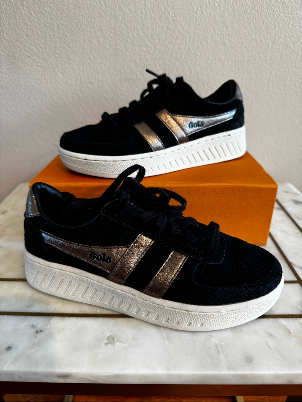 Gola Black Sneakers with Metallic Bronze Accents